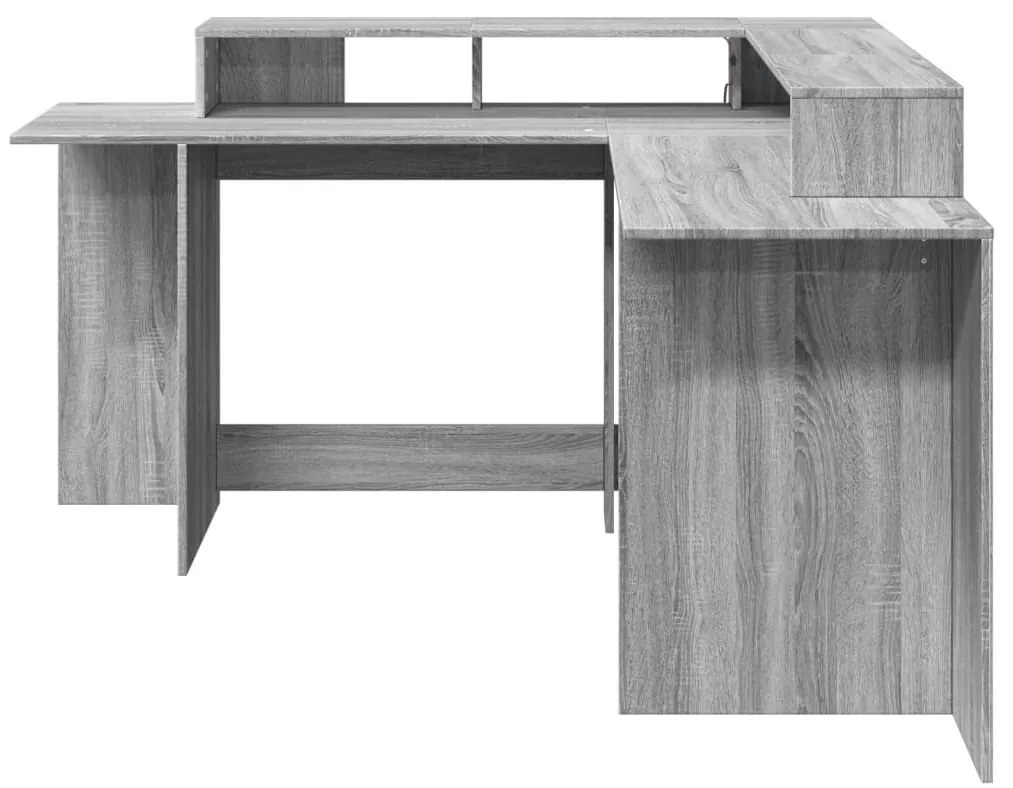szürke sonoma színű szerelt fa LED-es íróasztal 152x152x91 cm