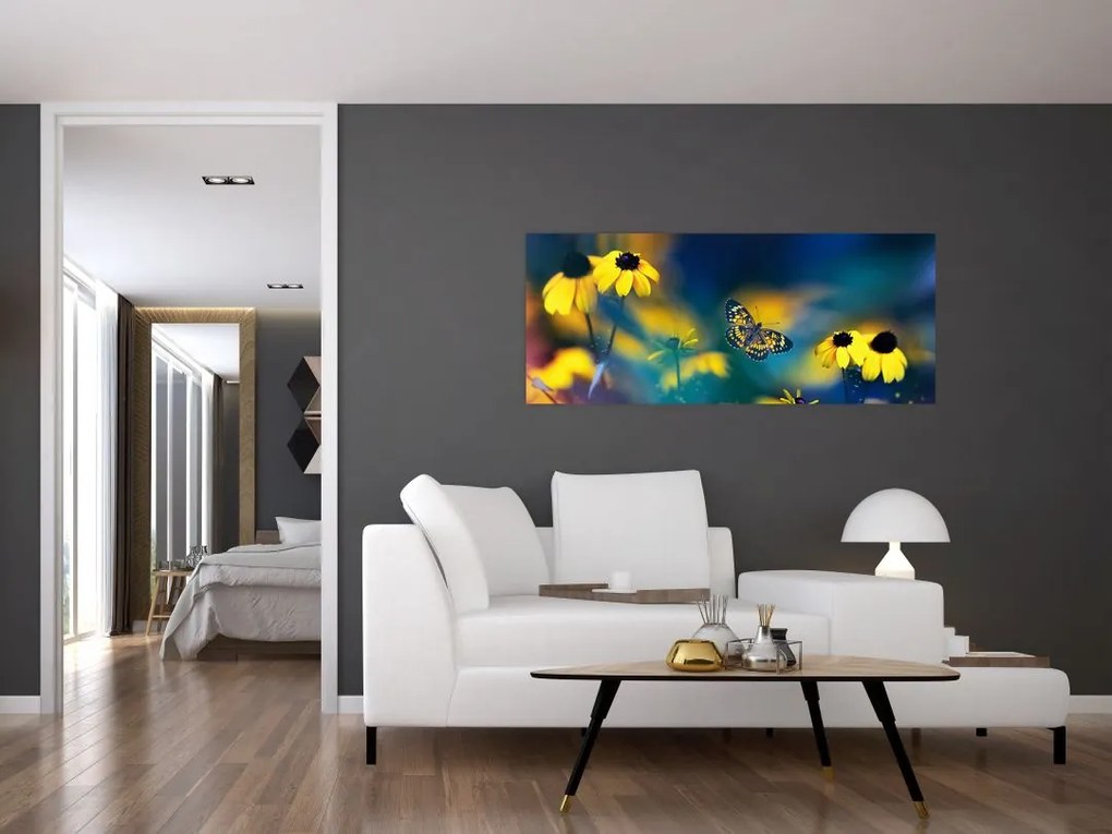 Kép - Sárga pillangó virággal (120x50 cm)