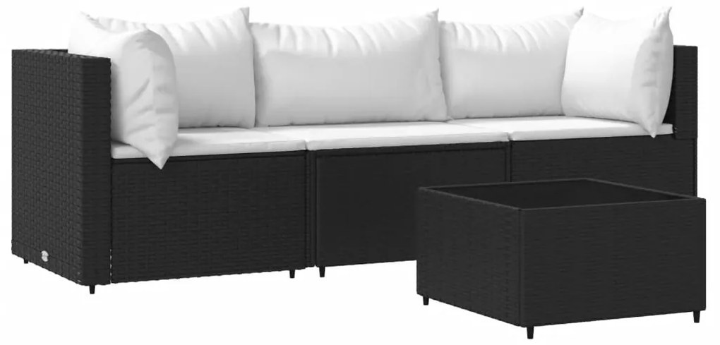 4 részes fekete polyrattan kerti ülőgarnitúra párnákkal
