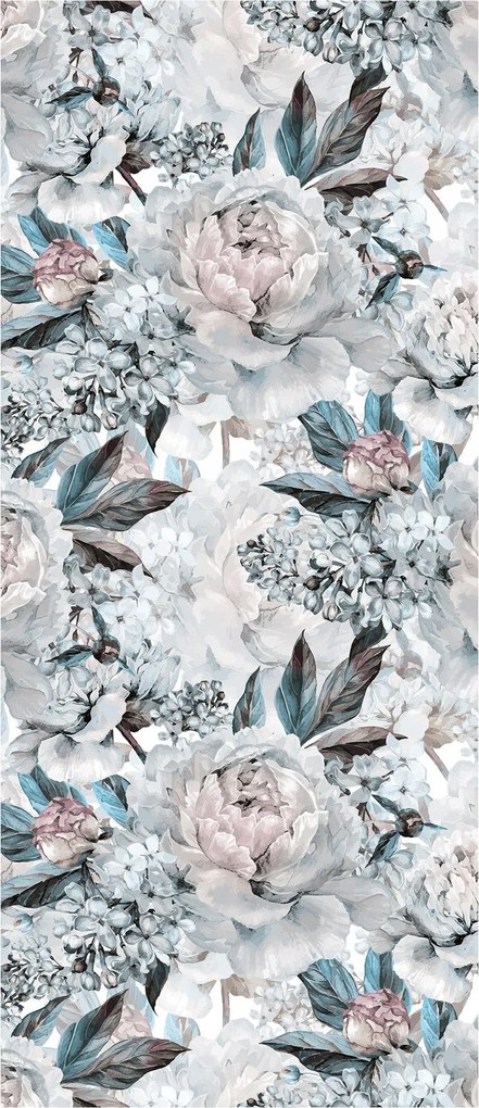 Flizelin fotótapéta Bazsarózsa és hortenzia Akvarell Rózsa-türkiz 91x211 +ragasztó