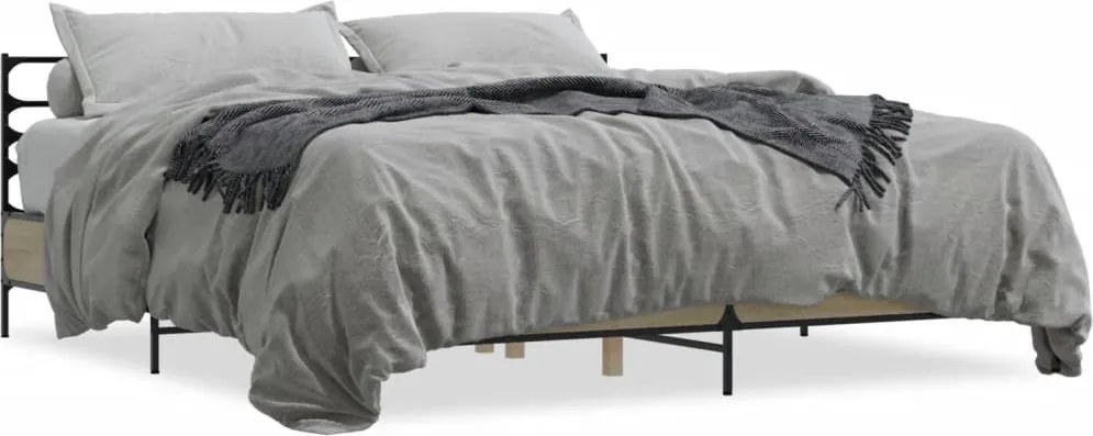vidaXL sonoma tölgyszínű szerelt fa és fém ágykeret 200 x 200 cm
