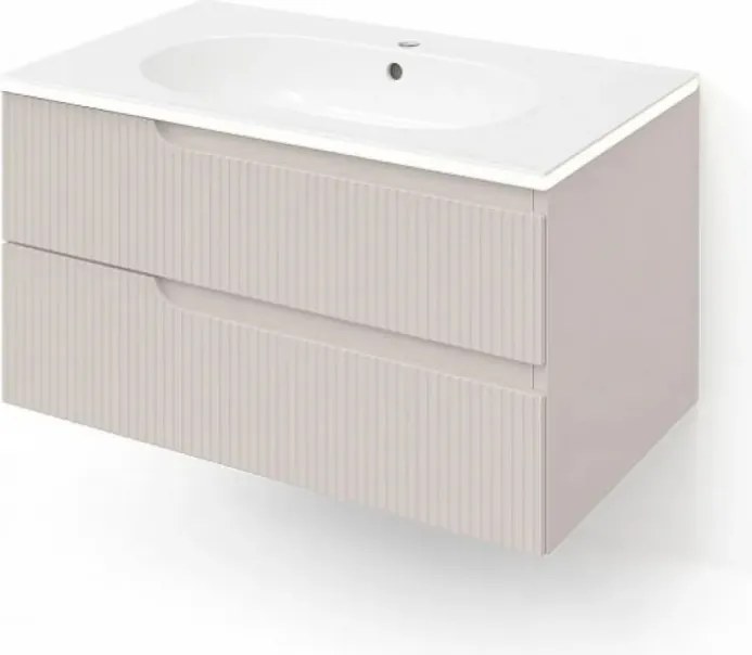 Piramida EURIDIKA fali fürdőszobabútor - műmárvány mosdóval -2 fiókos - PINO BÉZS - 100 x 48 x 53 cm