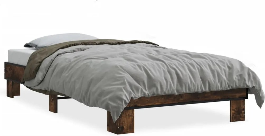 vidaXL füstös tölgyszínű szerelt fa és fém ágykeret 75 x 190 cm