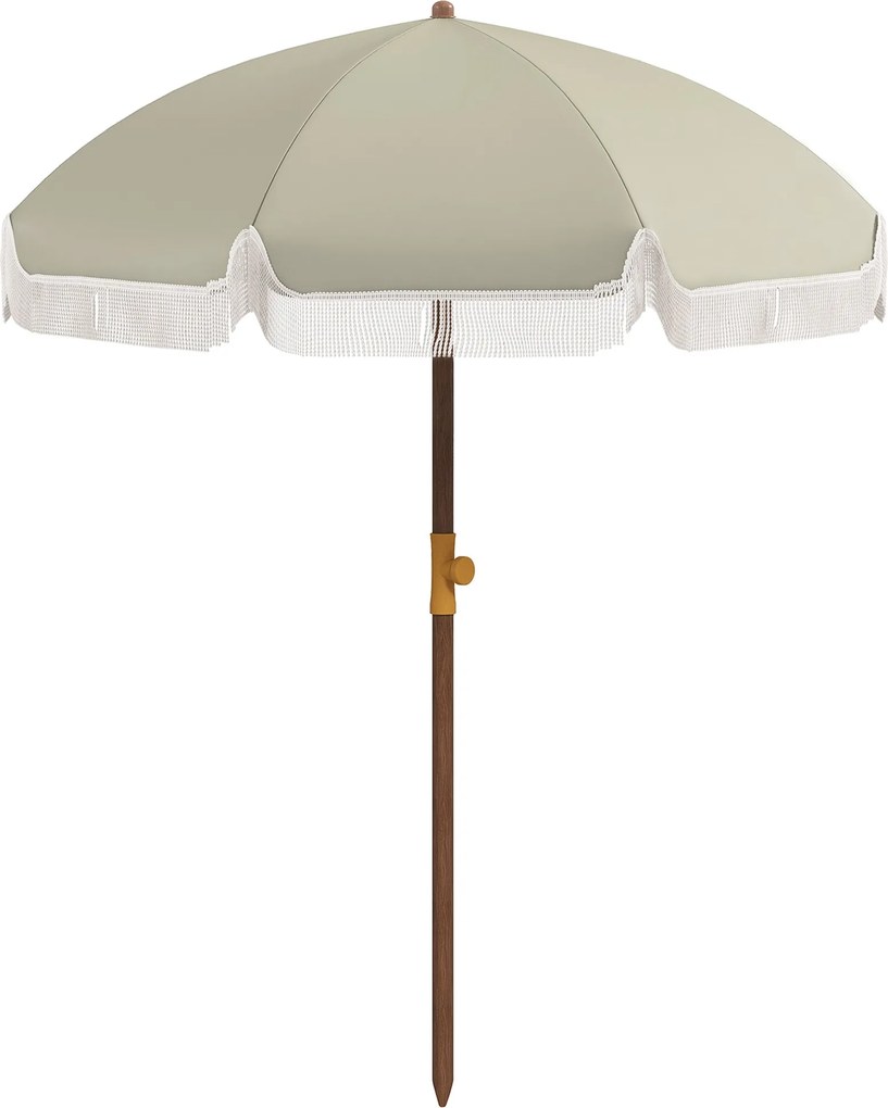 Outsunny Nagy Strandernyő Fringes Ø190 cm Kültéri Teraszernyő UV40+ Védelemmel, Szélálló, Vízálló, 32 mm Átmérőjű Cövek és Világos Olajzöld Szállítótá