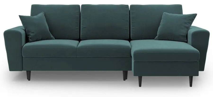 Petróleum színű bársony kinyitható tárolóhelyes sarokkanapé Kyoto – Cosmopolitan Design