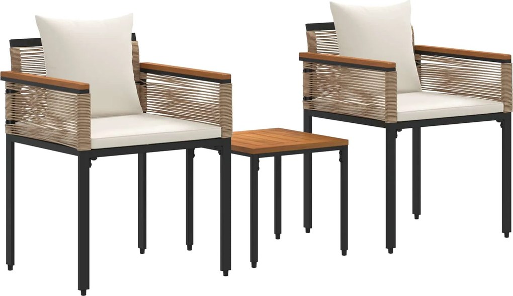 vidaXL Kültéri Bútor Szett párnával 3 pcs Beige és Krémszínű PE Rattan