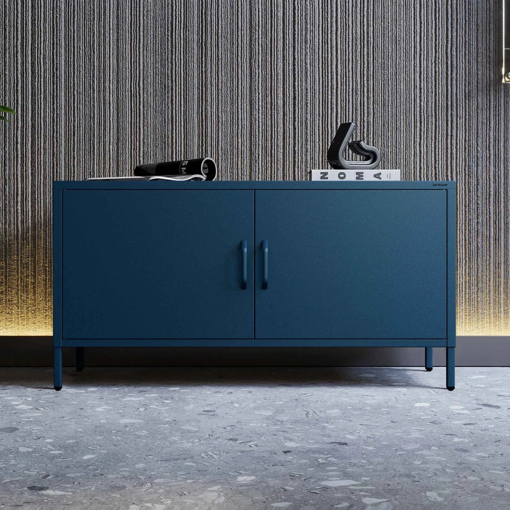 Fém TV-szekrény lábakkal, sötétkék, 1150x595x400 mm: ROSA Modern