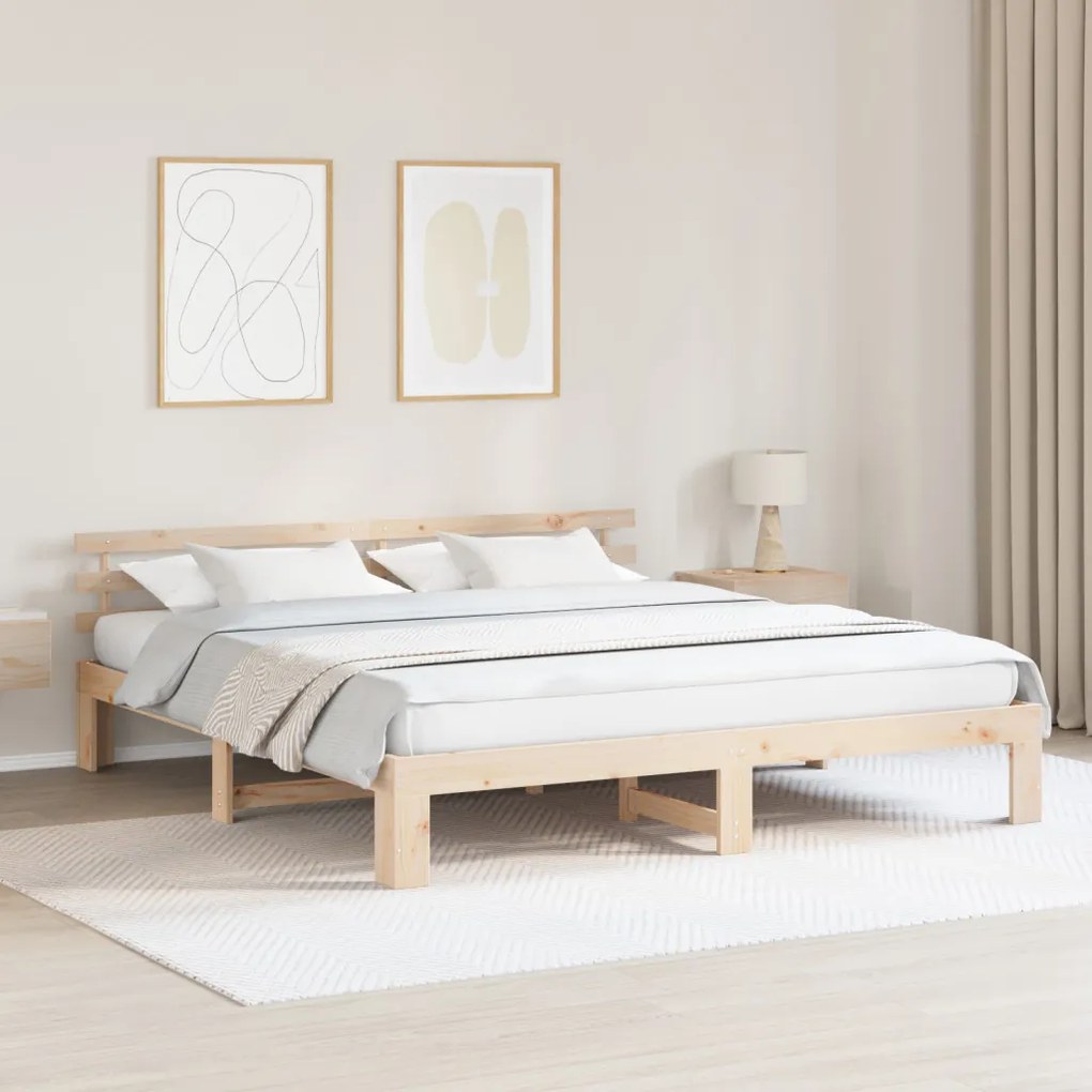 Fenyőfa ágykeret Természetes Tömör fenyőfa 200 x 200 cm Tartós