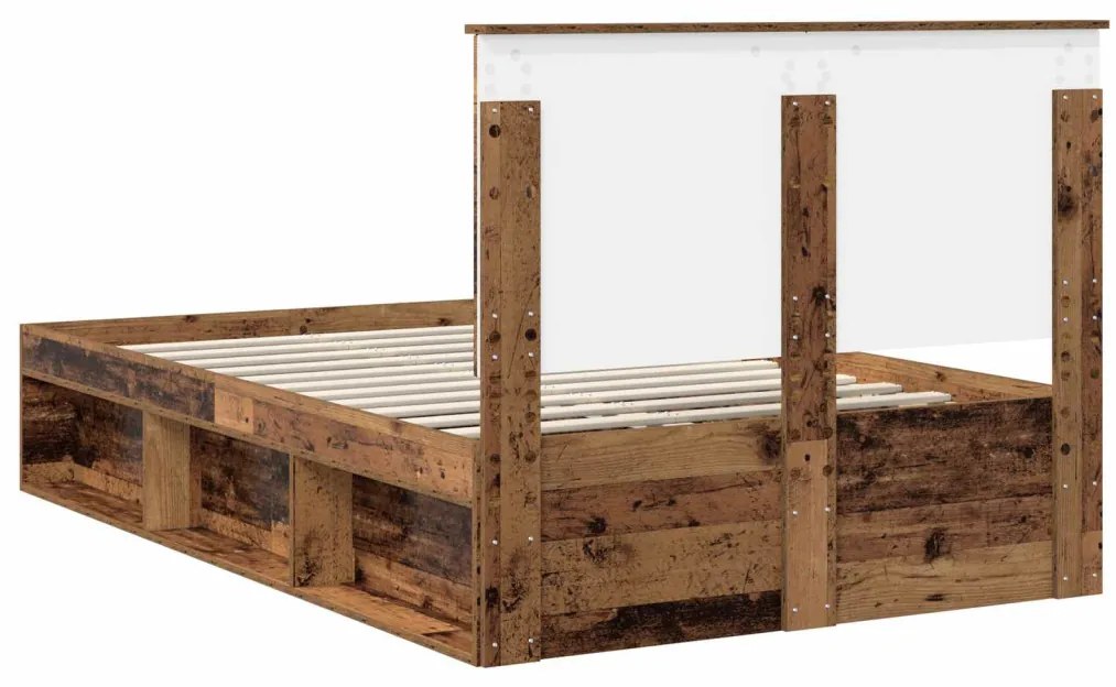 vidaXL Ágykeret fejtámlával fiókkal Öreg fa 135 x 190 cm Tömör fenyőfa