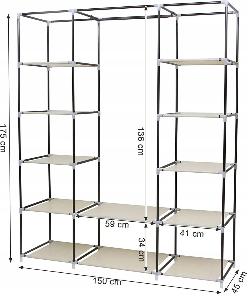 Öltözőszekrény Songmics RYG12M 150 x 175 x 45 cm bézs árnyalatok