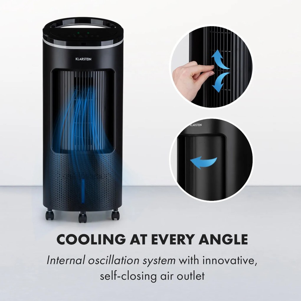 Klarstein IceWind Plus, 4 az 1-ben léghűtő, ventilátor, párásító, légtisztító, 330 m³/ó, 65 W, 7 liter, 4 sebesség, oszcilláció, ionizátor, időzítő, távirányító, mobil
