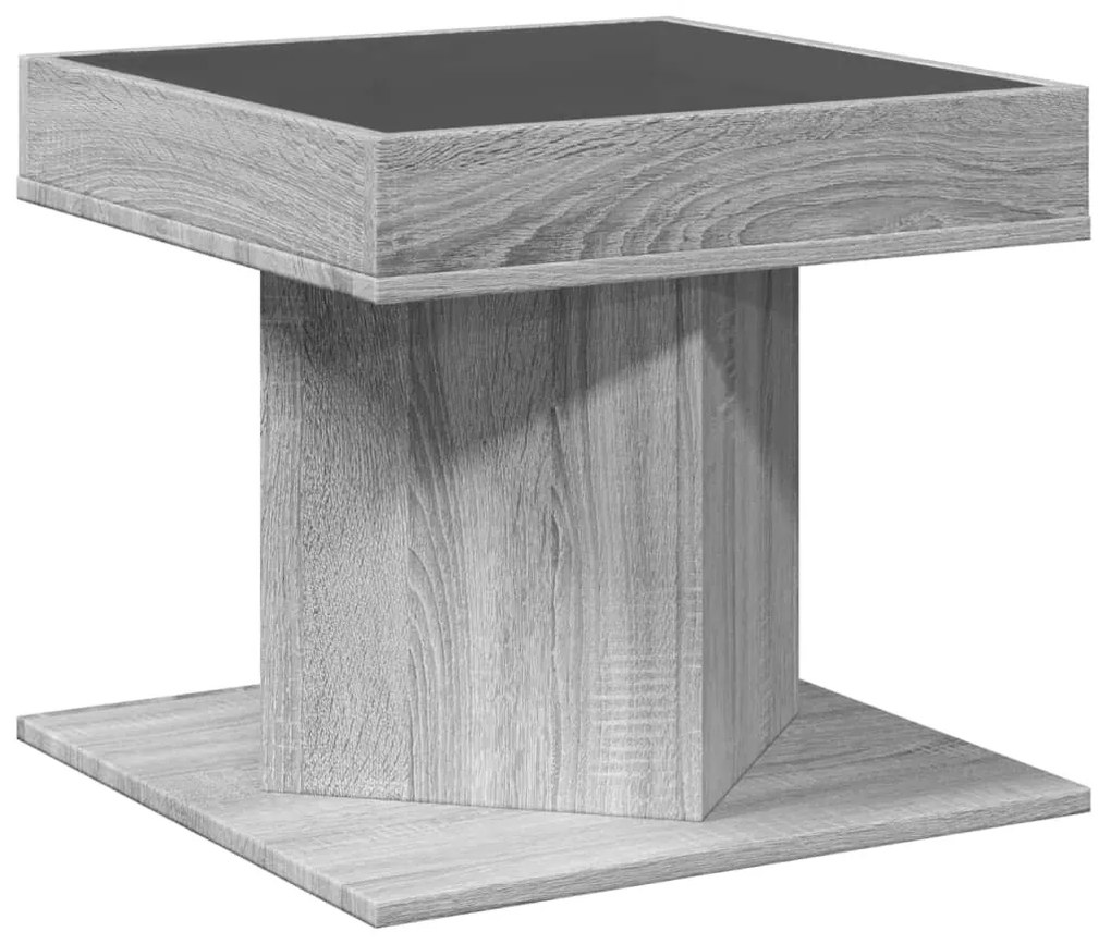 szürke sonoma szerelt fa dohányzóasztal LED-del 50 x 50 x 45 cm