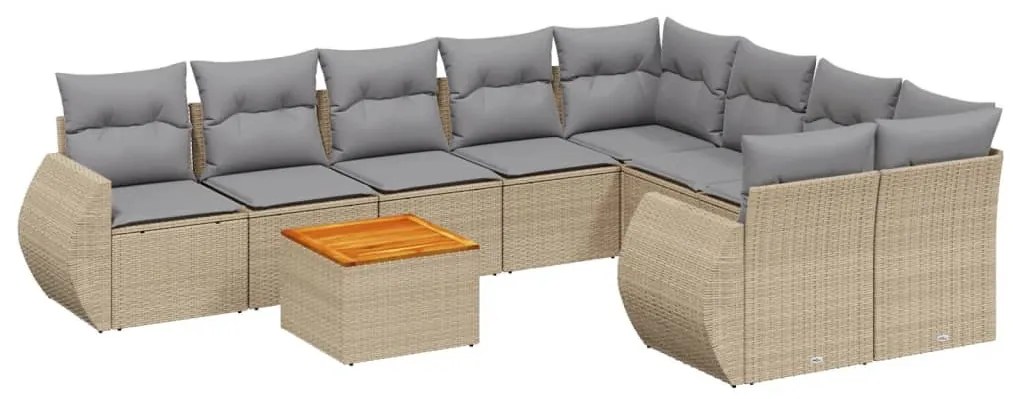 9 részes bézs polyrattan kerti ülőgarnitúra párnákkal
