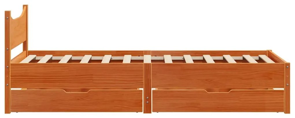 vidaXL viaszbarna tömör fenyőfa ágykeret fiókokkal 90 x 190 cm