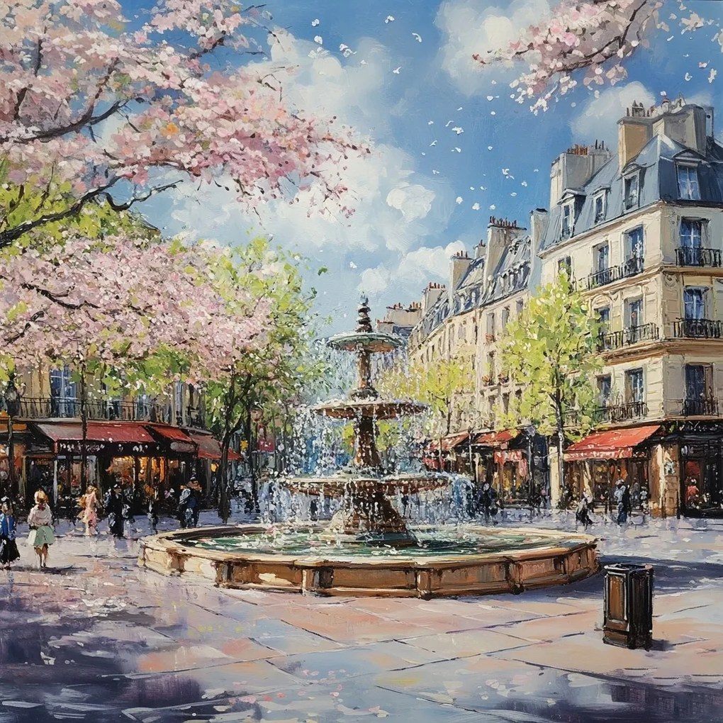 Vászonkép Canvas Város Párizs Tér Szökőkút Kávézó Tavasz 80x80