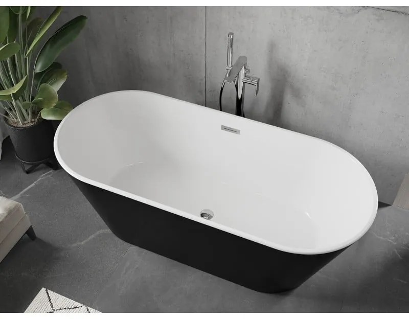 Mexen Flavia, szabadon álló kád 150 x 75 cm, fehér-fekete, króm túlfolyó, 54031507575-01