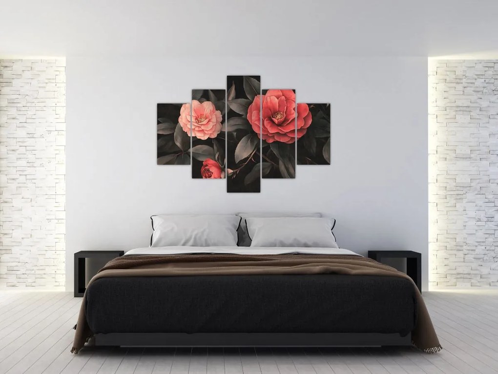 Kép - Vörös virágok sötét háttér előtt (150x105 cm)