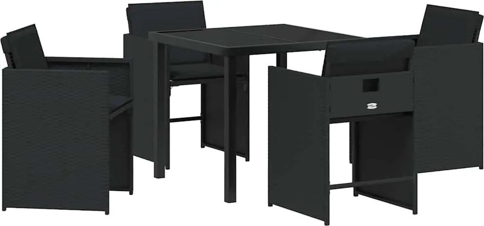vidaXL Kert étkező szett párnával 5 pcs Fekete polirattan