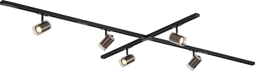 Modern fekete sínrendszer 5 sötét bronz spotlámpával, 1 fázisú - Iconic Lloyd