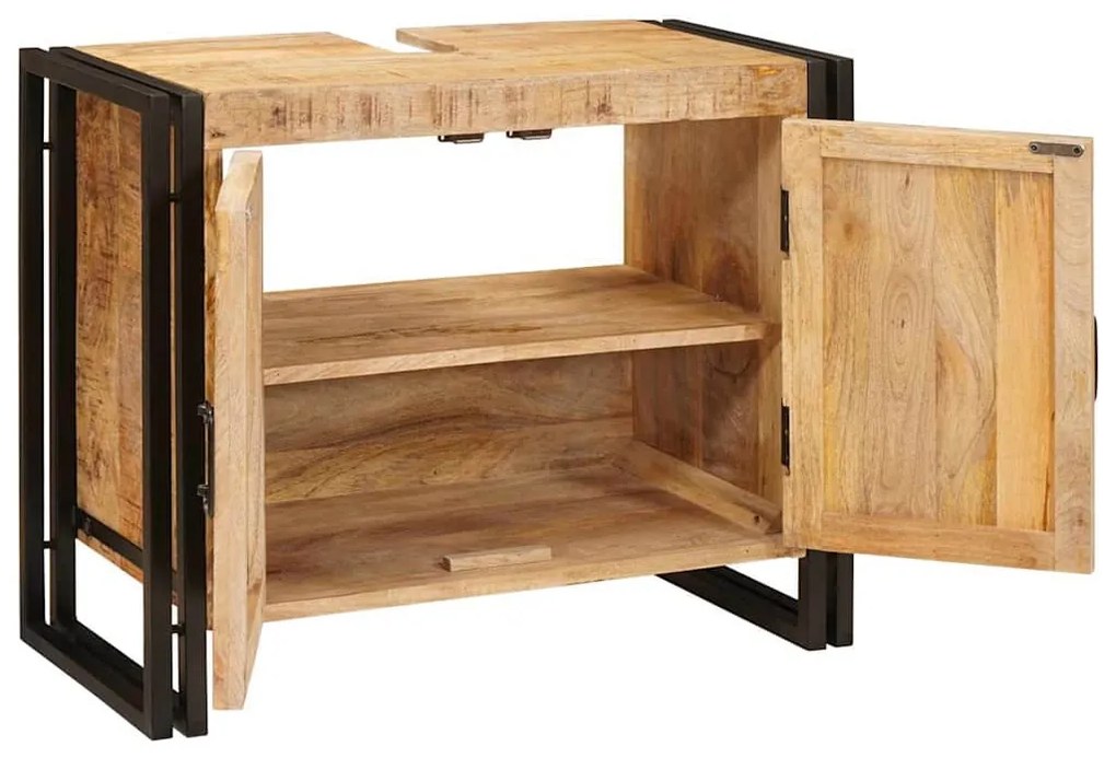 Fürdőszobai mosdószekrény 71 x 33 x 58 cm Tömör mangófa és vas