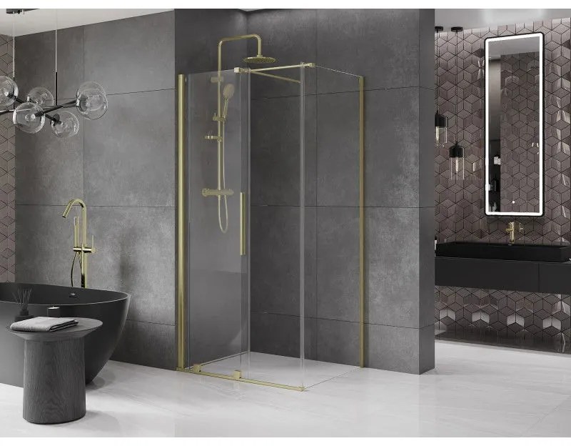 Mexen Velar, zuhanykabin tolóajtóval 90 (ajtó) x 85 (fal) cm, 8mm átlátszó üveg, arany matt, 871-090-085-01-55