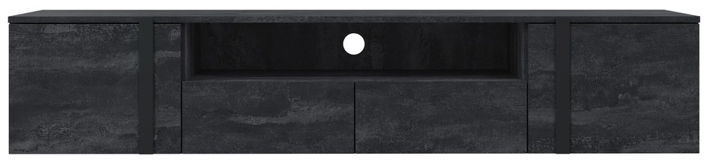 Verica 200 cm-es TV-szekrény, falra szerelhető, nyitott polccal - szénfekete / fekete fogantyúk