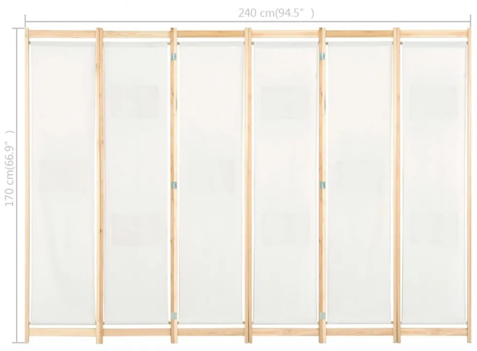 krémszínű 6-paneles szövetparaván 240 x 170 x 4 cm