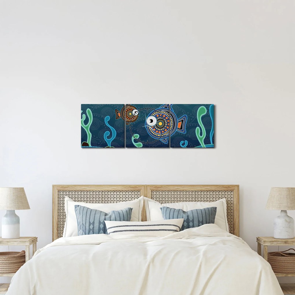 Kép - festett hal (órával) (90x30 cm)