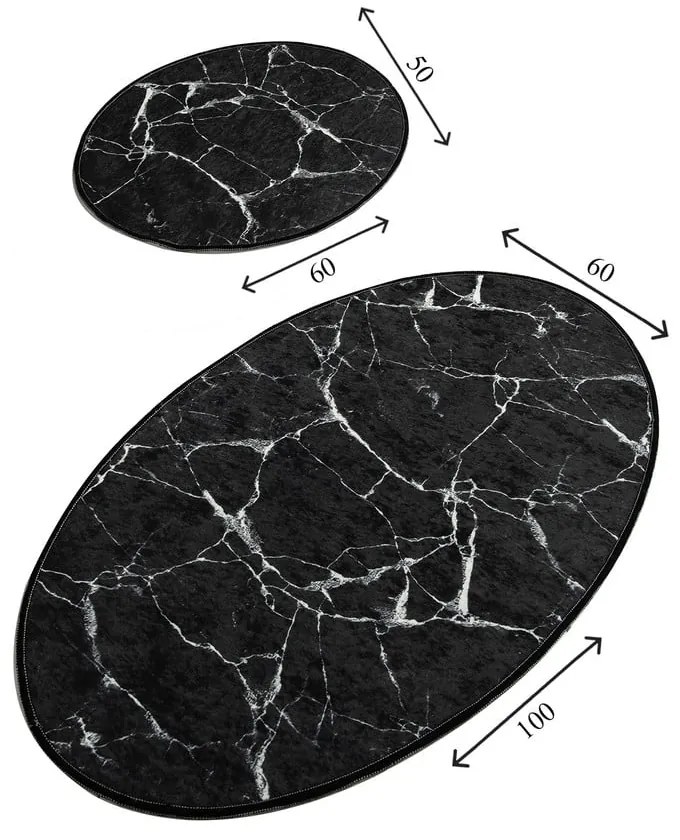 Marble 2 db-os fekete ovális fürdőszobai kilépő szett - Foutastic