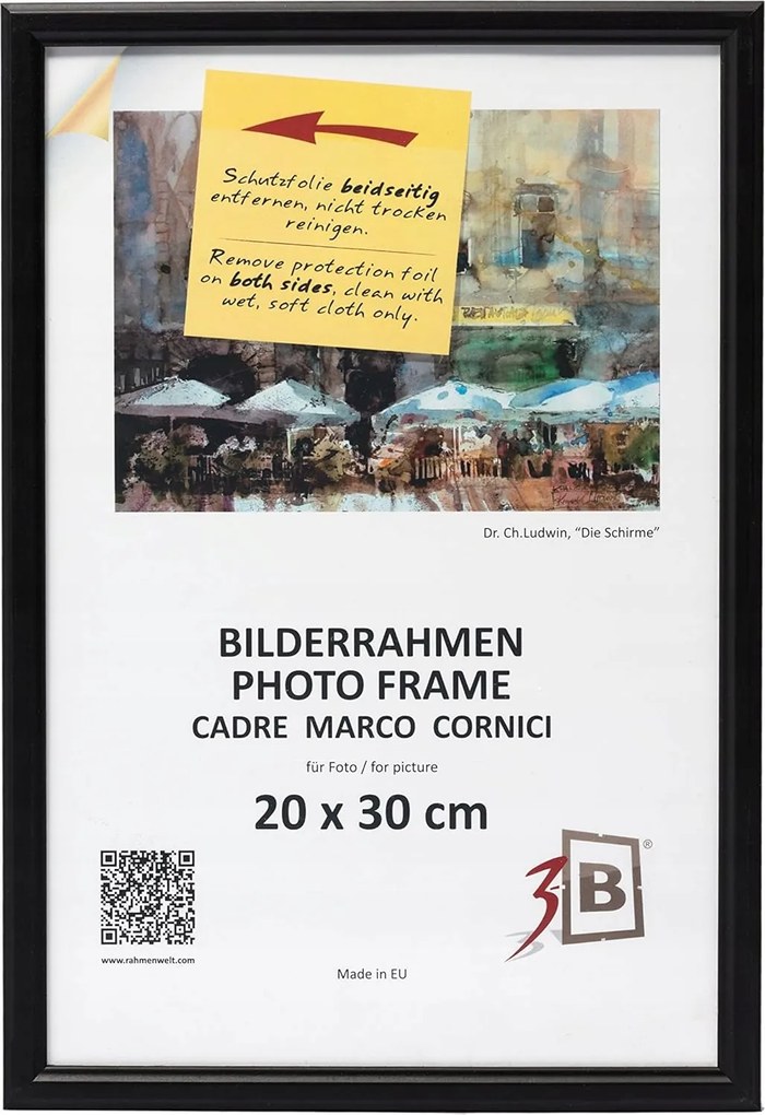 Képkeret 3-B Jena 20x30 cm fekete fa plexi Mdf