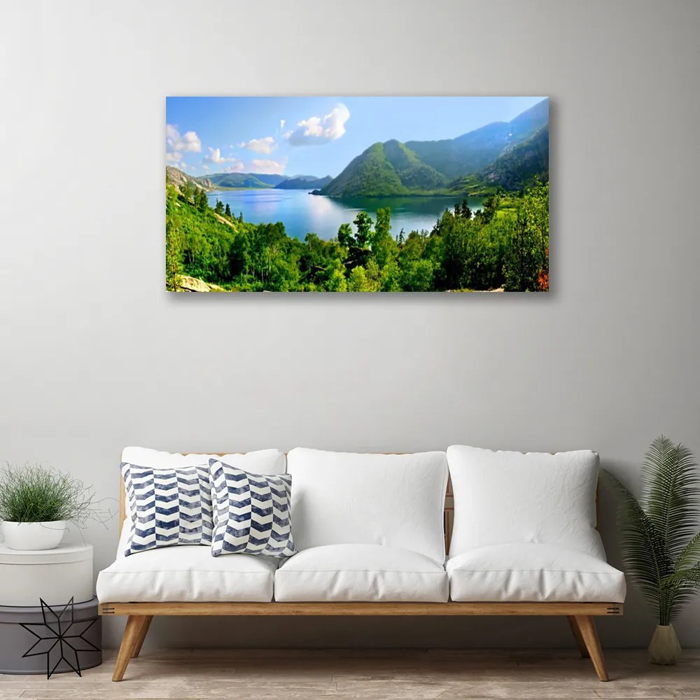 Vászonkép falra Forest Lake hegyek táj 100x50 cm