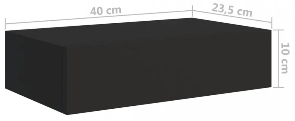 fekete falra szerelhető fiókos polc 40 x 23,5 x 10 cm