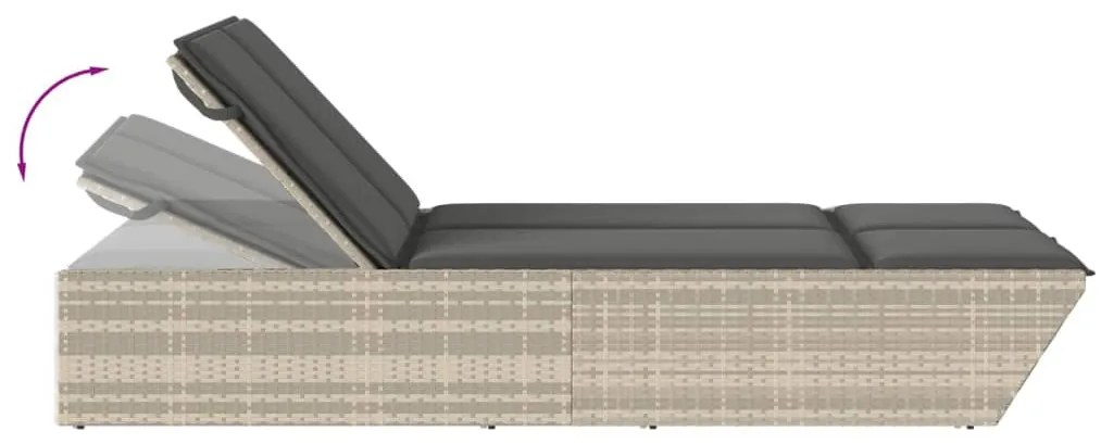 világosszürke polyrattan dupla napozóágy párnával