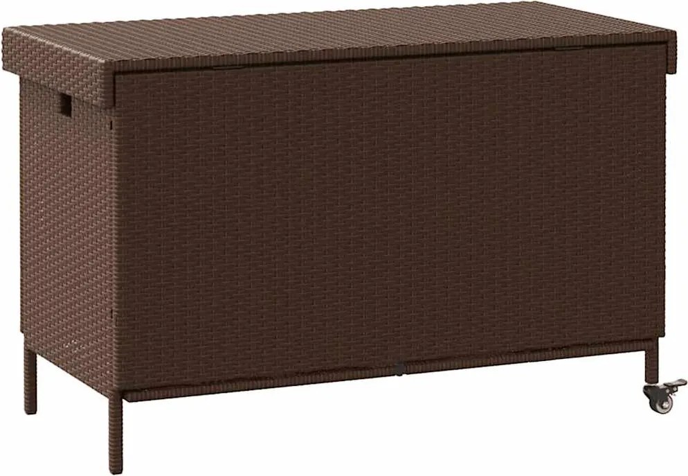 Barna Polyrattan Kerti Tárolóláda Kerekekkel 110X55X73 Cm