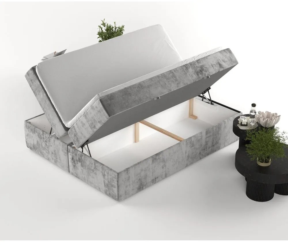 Szürke ágyneműtartós boxspring ágy 160x200 cm Yoko – Maison de Rêve