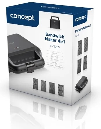Concept SV3055 - Szendvics készítő 4in1 700W/230V fekete