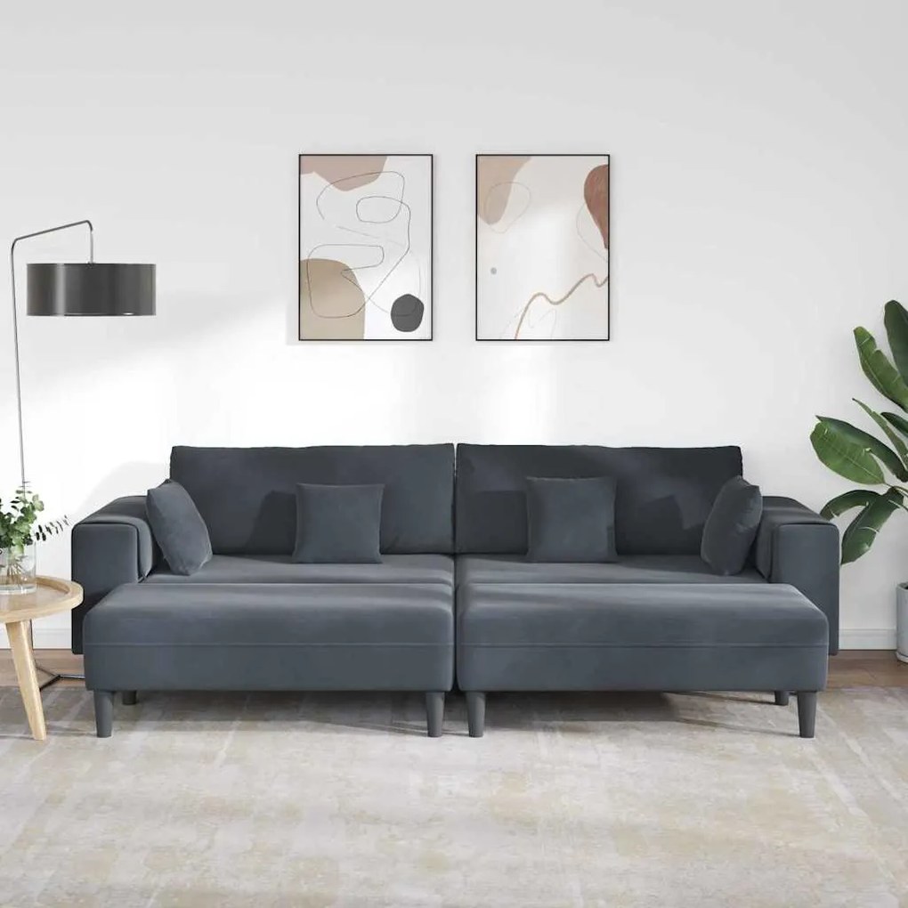 Bársony Kanapé párnával 3 pcs Sötétszürke 208 cm Bársony