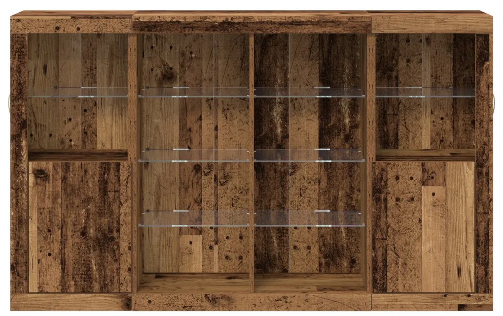 Büfé LED Fényekkel Régi Fa 163x37x100 cm Mérnöki Fa