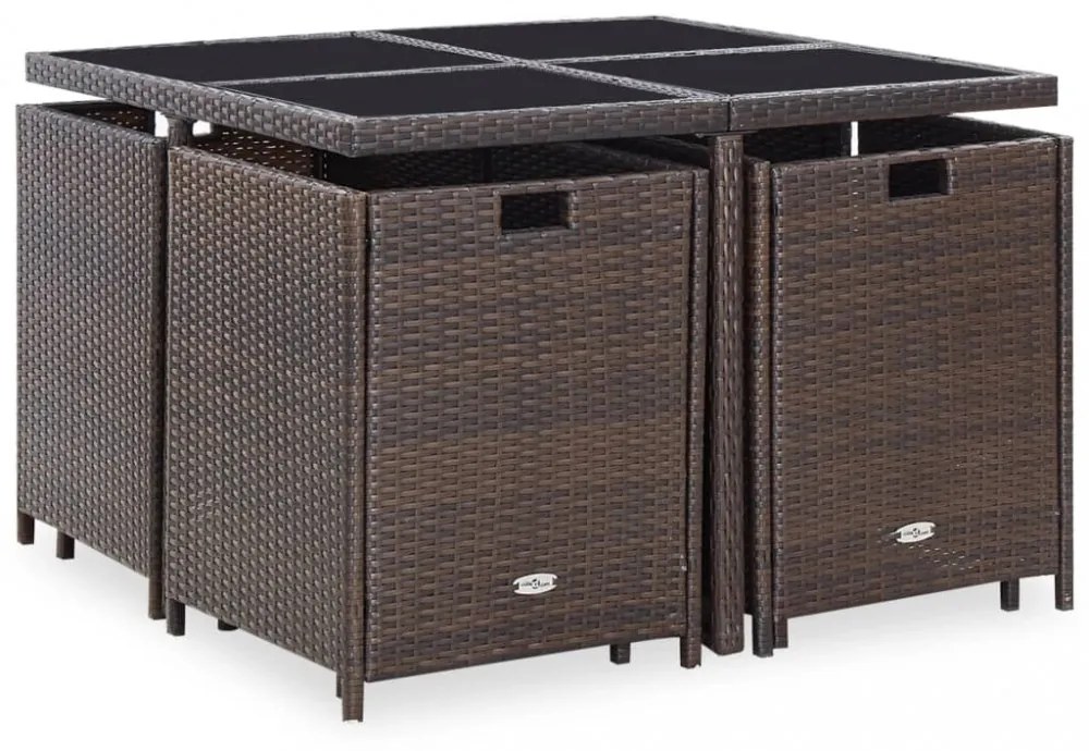 9-részes barna kültéri polyrattan étkezőszett párnákkal