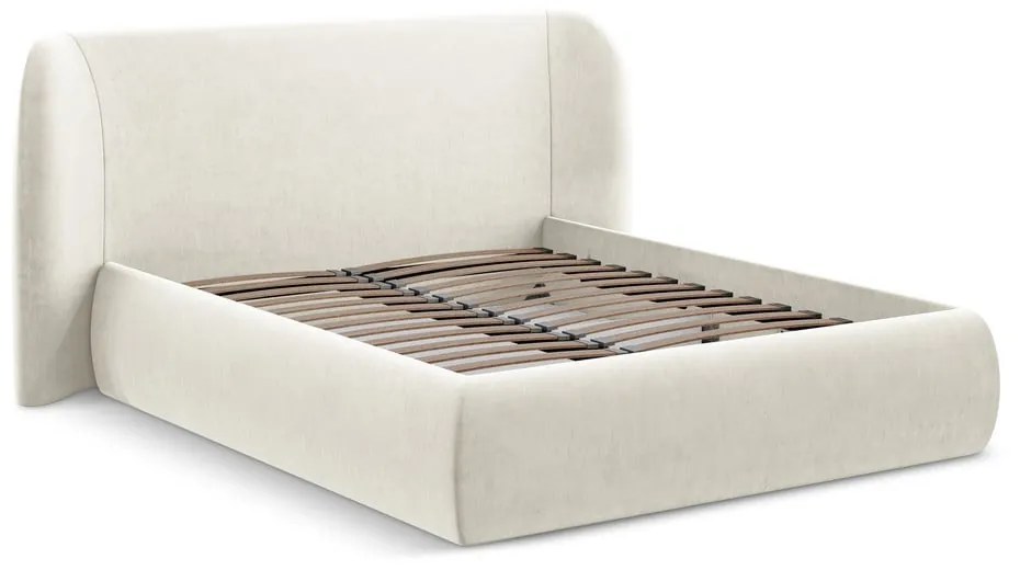 Krémszínű kárpitozott ágyneműtartós franciaágy ágyráccsal 140x200 cm Hauke – Makamii