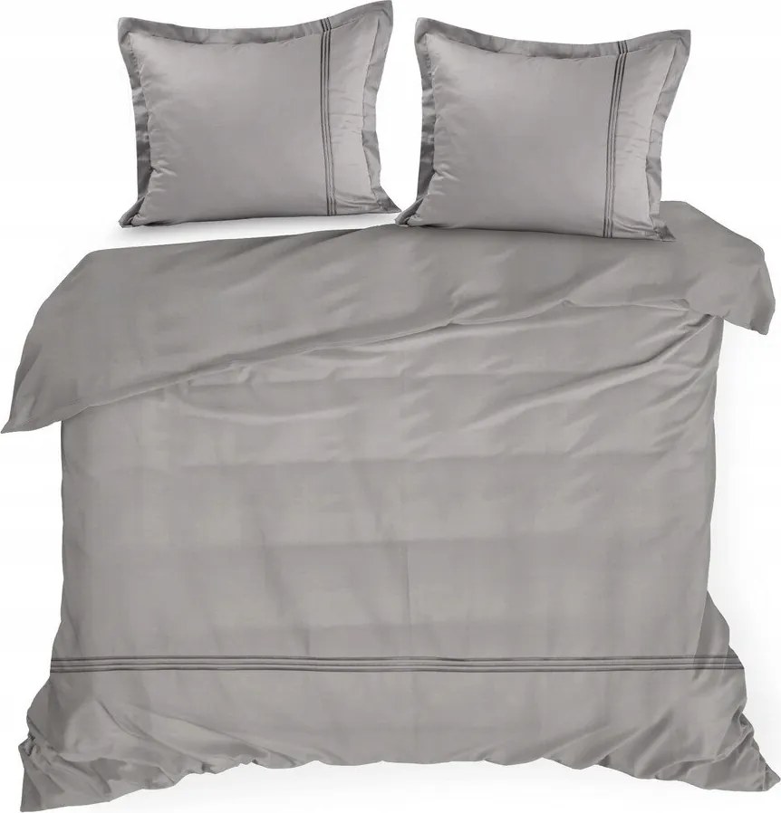 Szatén pamut ágyneműhuzat 160X200 ezüst, hímzett csíkokkal