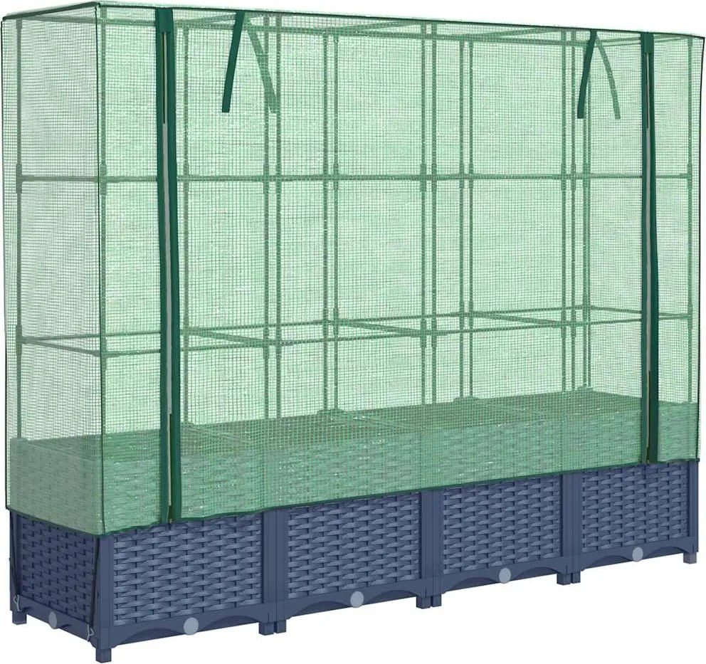 vidaXL rattan hatású magaságyás üvegháztakaróval 160 x 40 x 138 cm