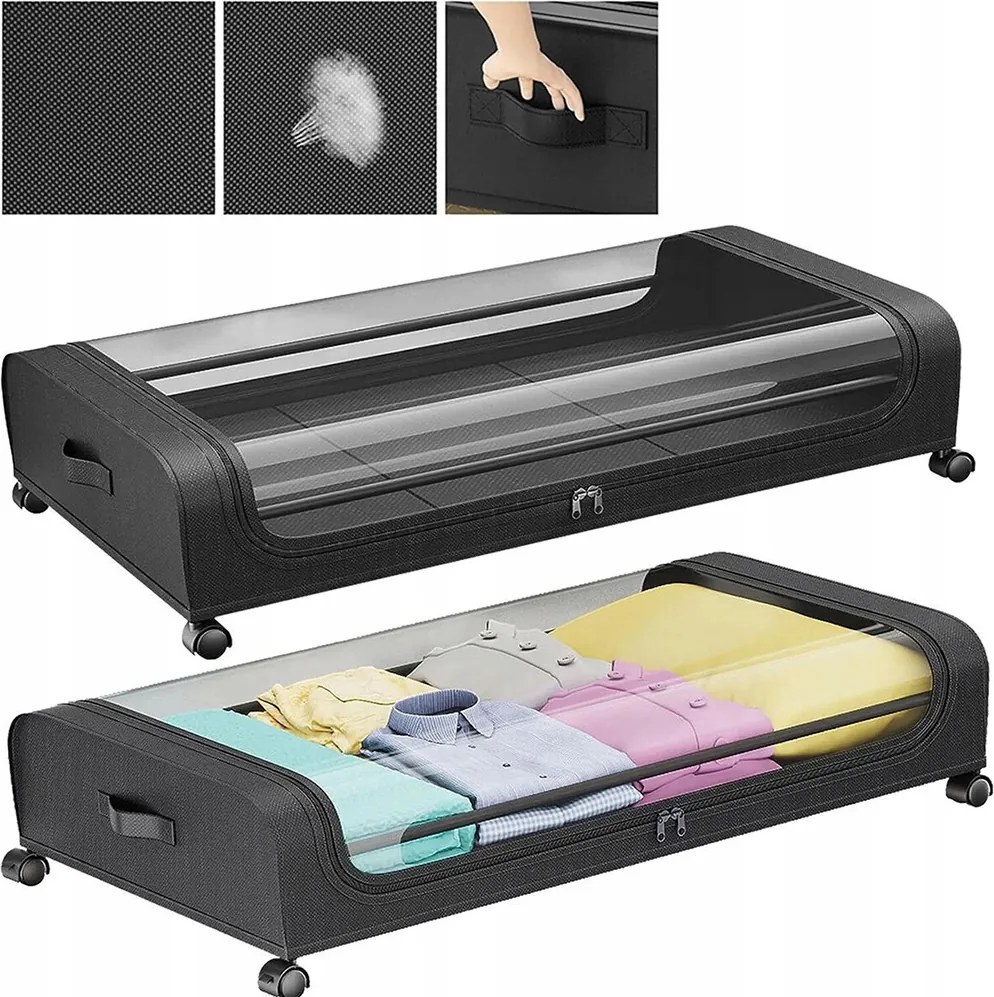 Organizer Gurulós Tároló Ágy Alá Szekrény Fekete 2db