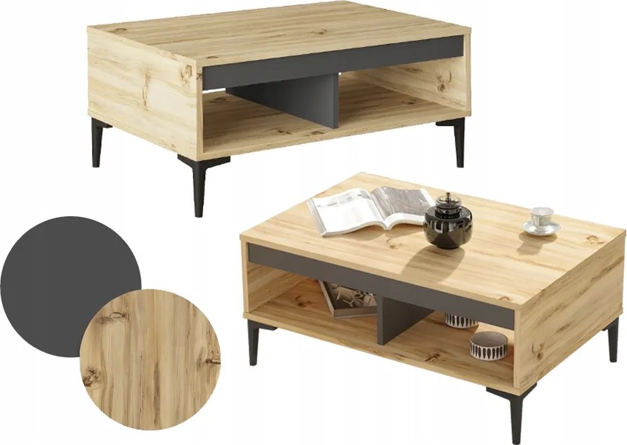 Dohányzóasztal Aristo tölgy szín antracit Loft pad nappaliba dohányzó polccal