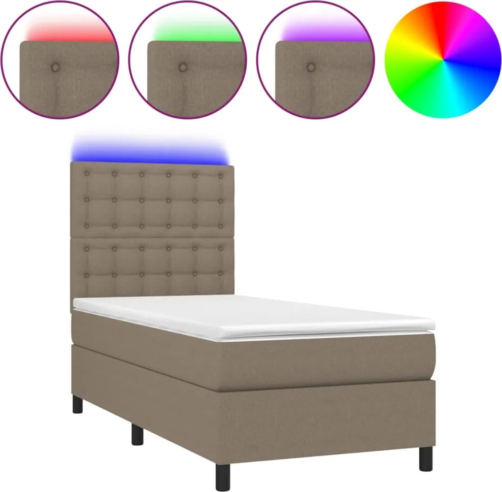 vidaXL tópszínű szövet rugós és LED-es ágy matraccal 90x200 cm
