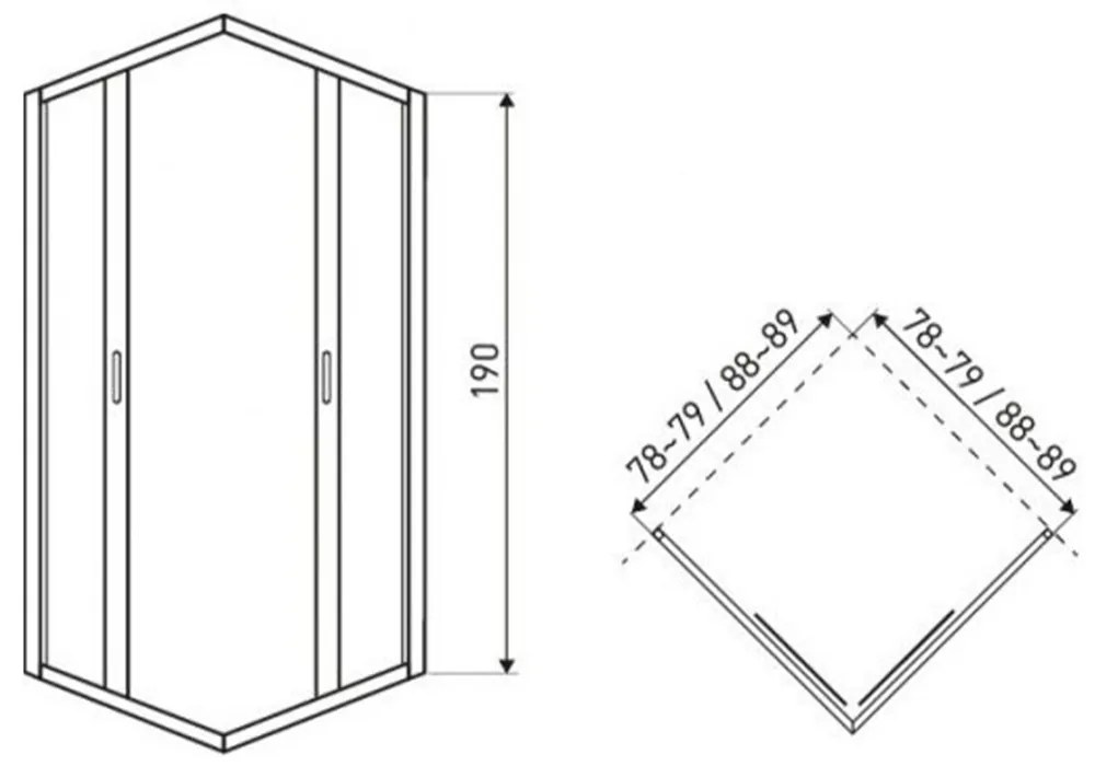 TIARASQUARE 90x90 cm szögletes zuhanykabin zuhanytálca nélkül