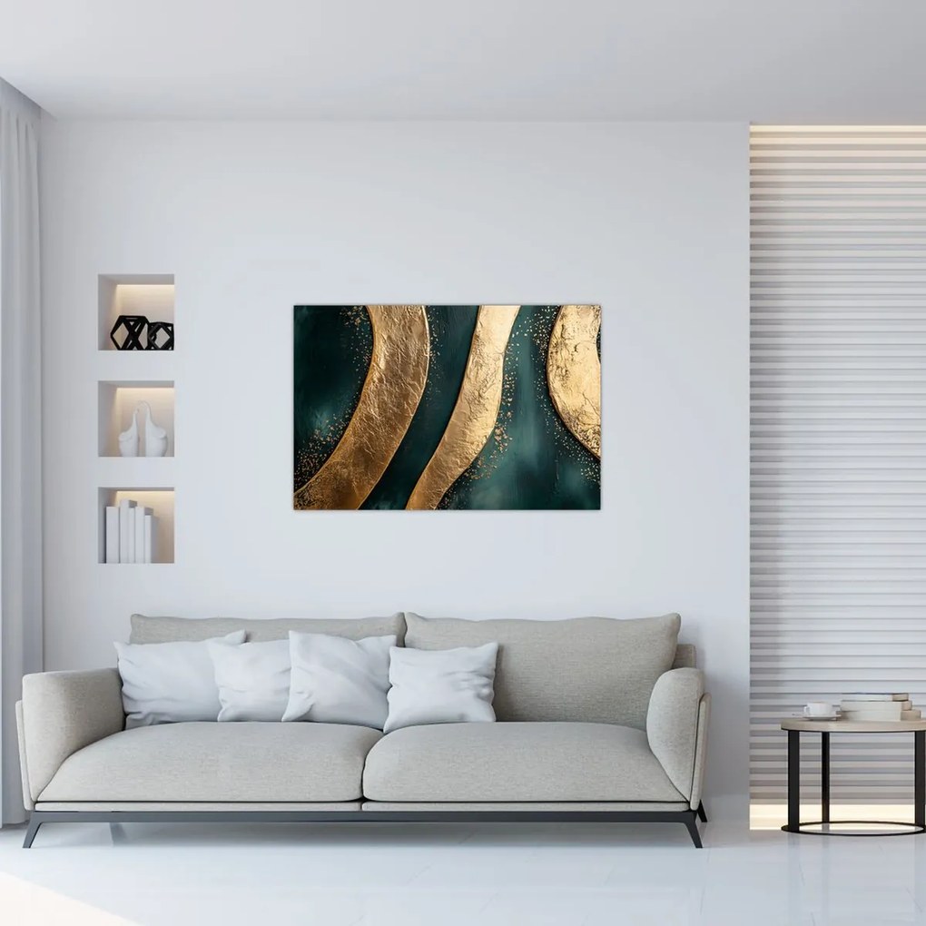 Kép - Zöld absztrakció arannyal I. (90x60 cm)