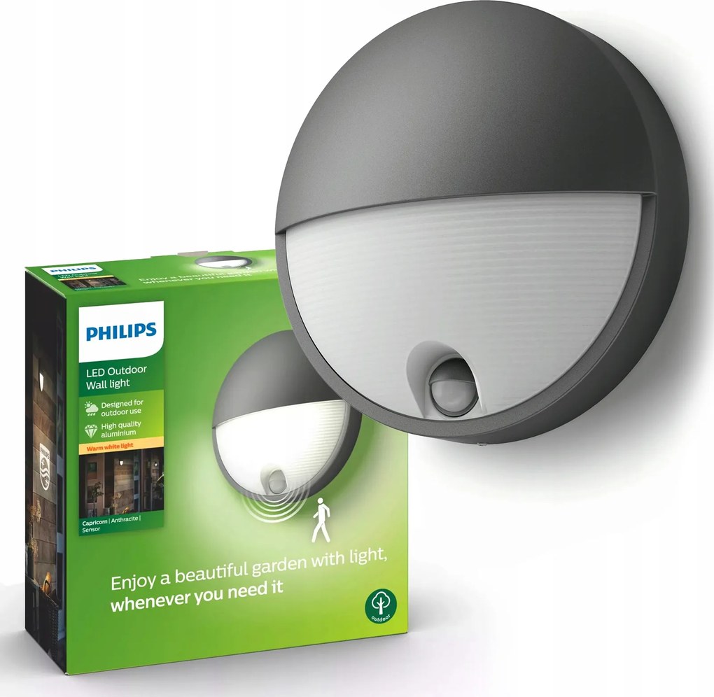 LED-es kerti lámpa Homlokzati fali lámpa 6W Capricorn Mozgásérzékelő Philips