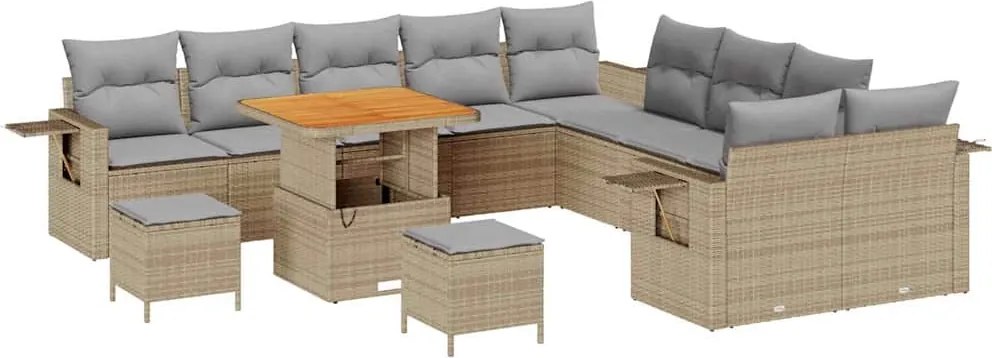 vidaXL Kerti Kanapé Szett 13 pcs Bézs polirattan