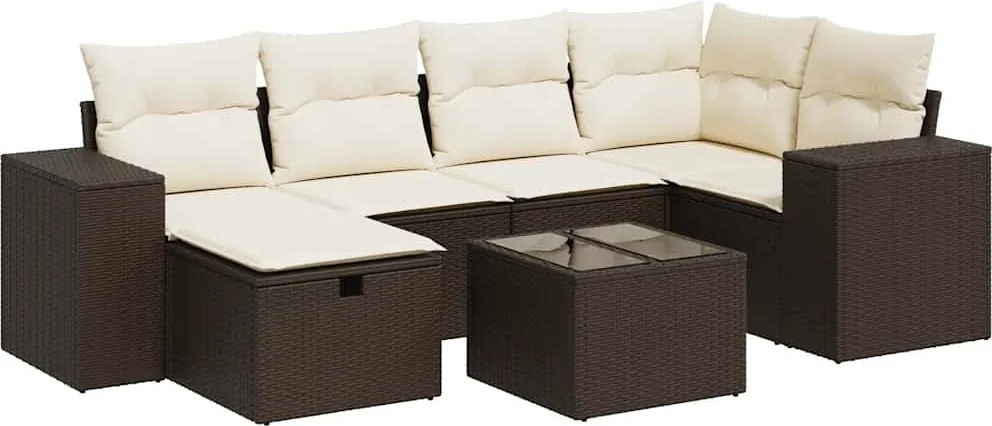 vidaXL 7 részes barna polyrattan kerti ülőgarnitúra párnákkal